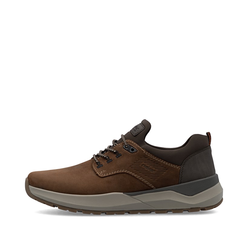 Mocassins Rieker marron homme 06050-22 en cuir suédé avec bande élastique. Côté extérieur de la chaussure.