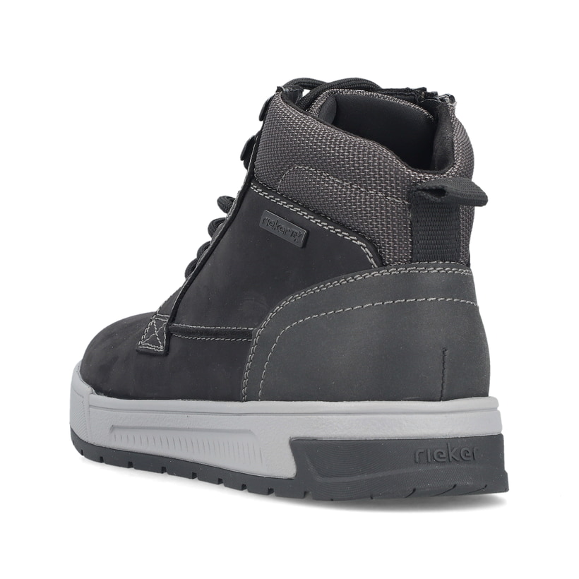 Schwarze Rieker Herren Schnürstiefel 36040-00 aus Rauleder. Schuh von hinten.