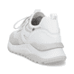 Weiße Rieker Damen Slipper W2503-80 mit Gummizug sowie einer flexiblen Sohle. Schuh von hinten.