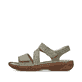 Grüne Rieker Damen Riemchensandalen V2862-52 mit einem Klettverschluss. Schuh Außenseite.
