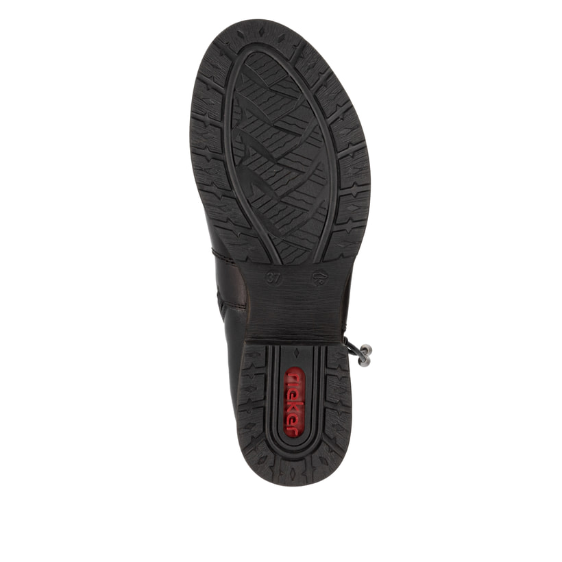 Schwarze Rieker Damen Hochschaftstiefel Z9564-00 aus Glattleder. Schuh Laufsohle.