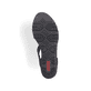 Tiefschwarze Rieker Keilsandaletten V3850-00 mit einem Elastikeinsatz. Schuh Laufsohle.