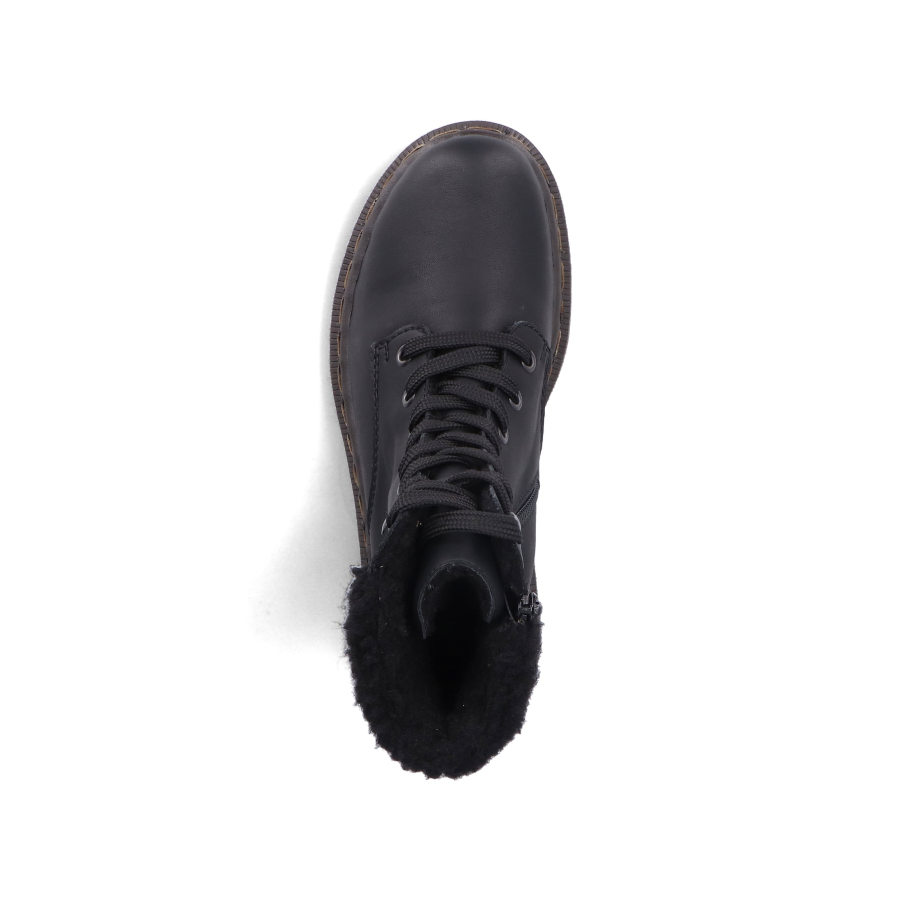 Schwarze Rieker Damen Schnürstiefel 78220-00 mit einem Reißverschluss. Schuh Laufsohle.
