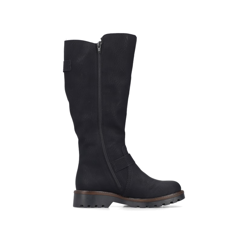 Schwarze Rieker Damen Hochschaftstiefel 73292-00 mit einem Reißverschluss. Schuh Innenseite.