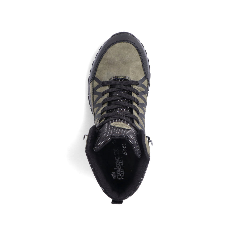 Schieferblaue Rieker Damen Schnürschuhe M9601-14 mit Schnürung sowie einer Profilsohle. Schuh Innenseite