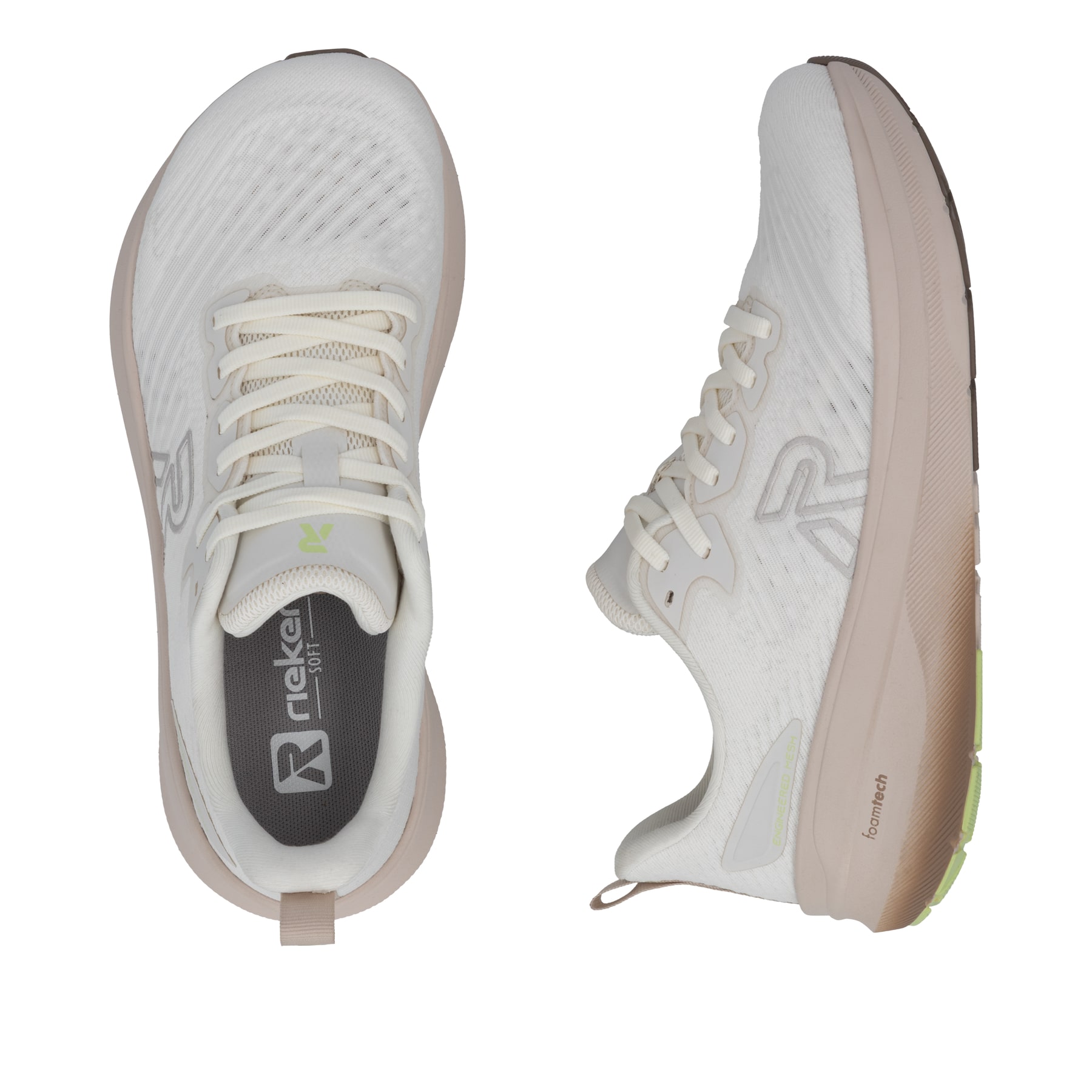 Weisse Rieker Sport Damen Sneaker Low W4301-80. Schuh von oben, liegend.