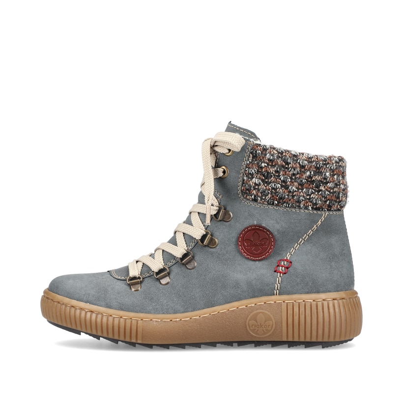 
Blaugraue Rieker Damen Schnürstiefel Z6648-14 mit Schnürung und Reißverschluss. Schuh Außenseite