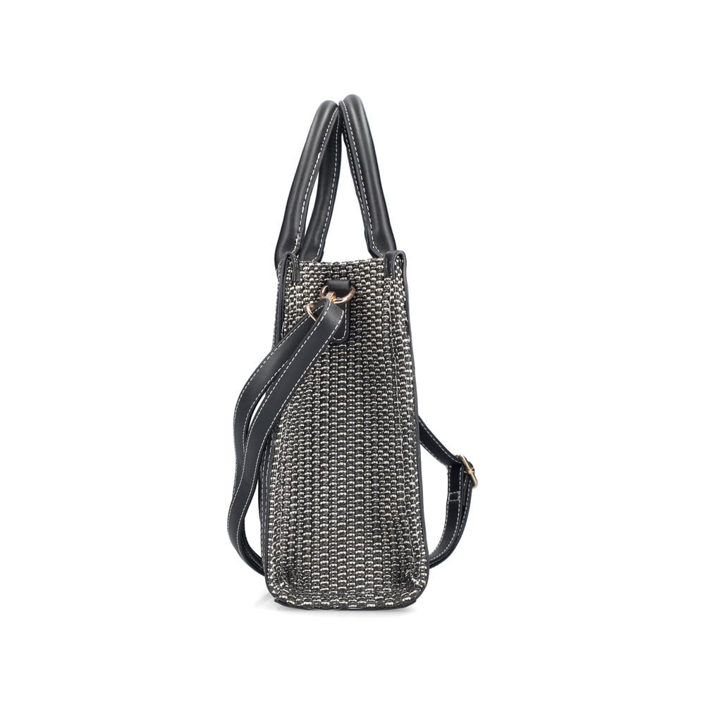 Sac à main Rieker H1013-92 noir avec style raphia et fermeture éclair. Côté droit.