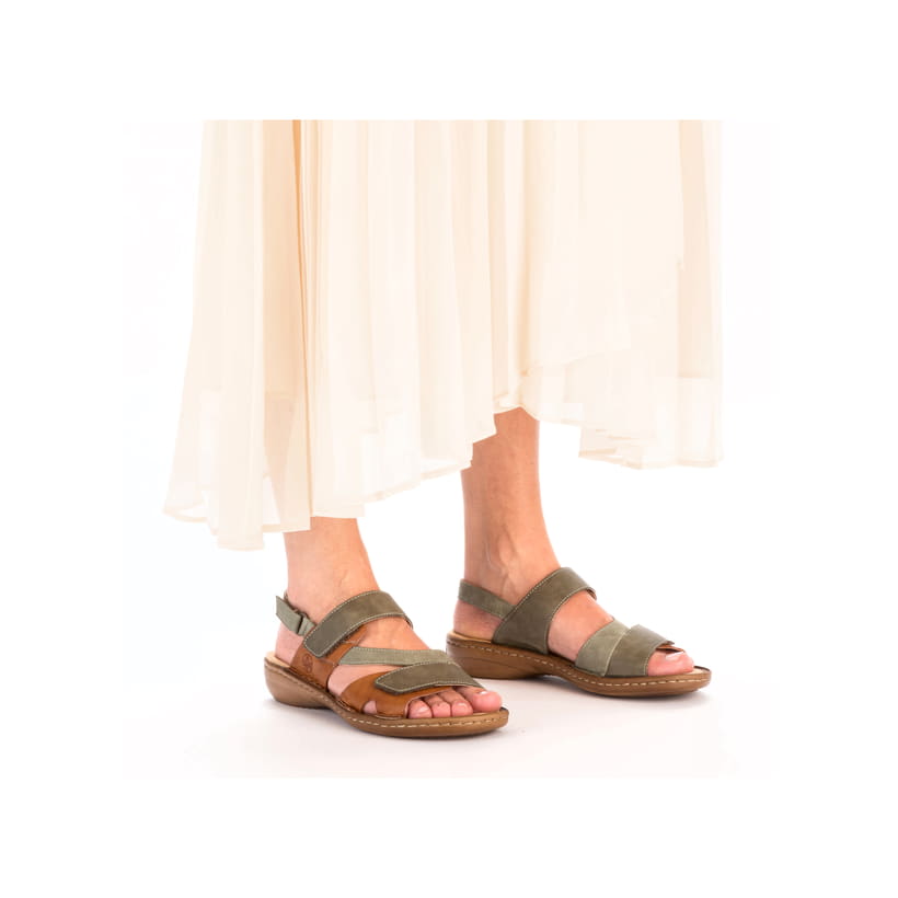 Rieker Damen Riemchensandalen M1688 – Grün, Mit Klettverschluss, Komfortweite G
