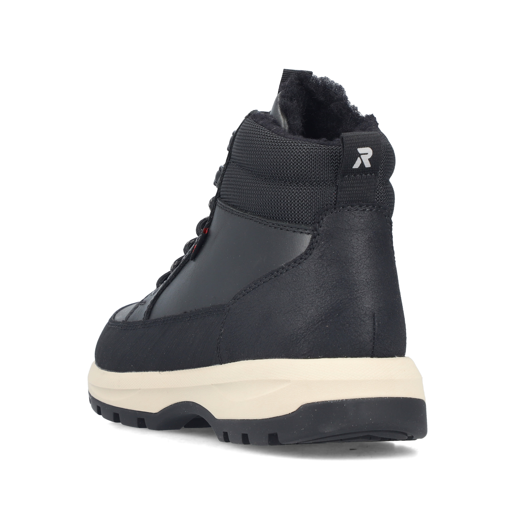 Schwarze Rieker Herren Schnürstiefel U1674-00 aus Glattleder. Schuh von hinten.