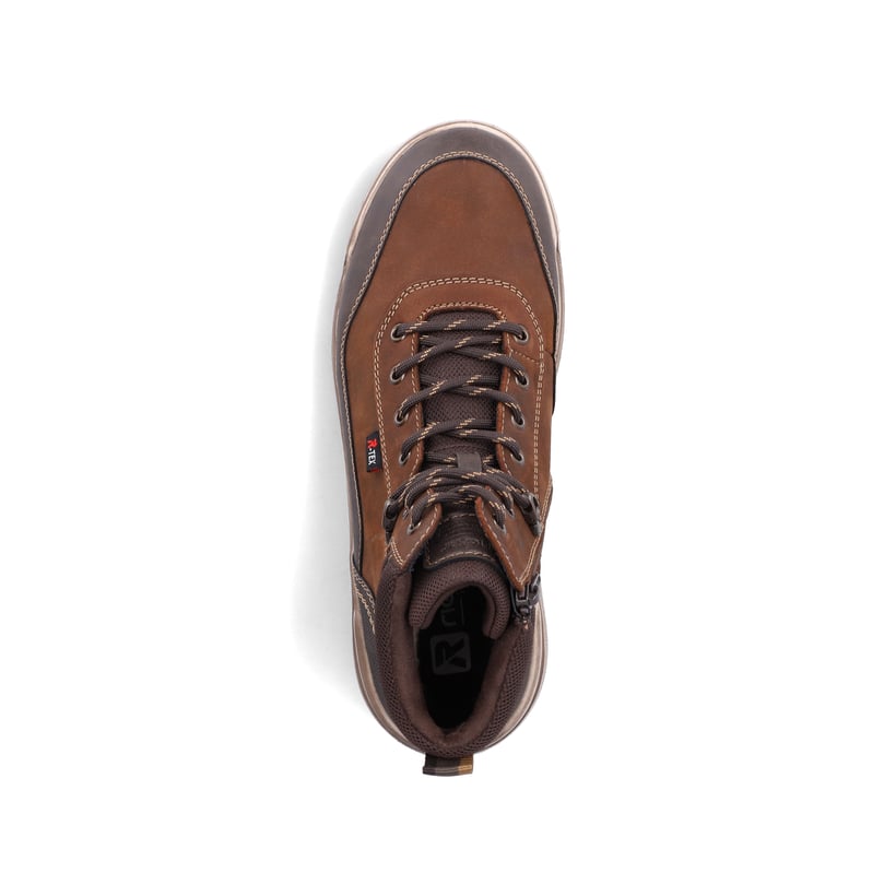 Braune Rieker Herren Schnürstiefel U0010-22 aus Rauleder. Schuh von oben.