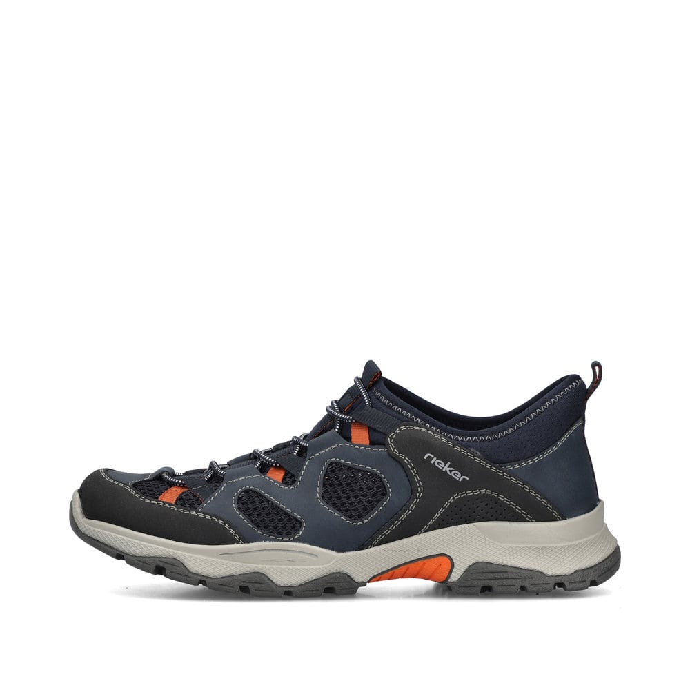 Chaussons Rieker bleus pour homme B8350-14 avec fonction slip-in Ready2GO. Côté extérieur de la chaussure.