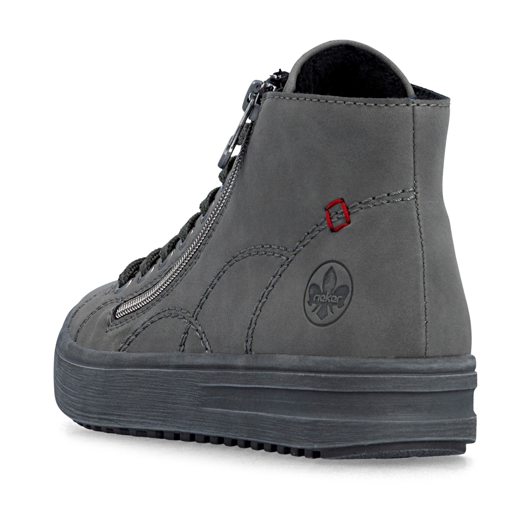 Baskets montantes Rieker grises pour femmes L2520-45. Chaussure vue de l'arrière.