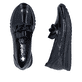 Dunkelblaue Rieker Damen Loafer 49051-14 mit Deko-Kette sowie einem Gummizug. Schuh von oben, liegend.