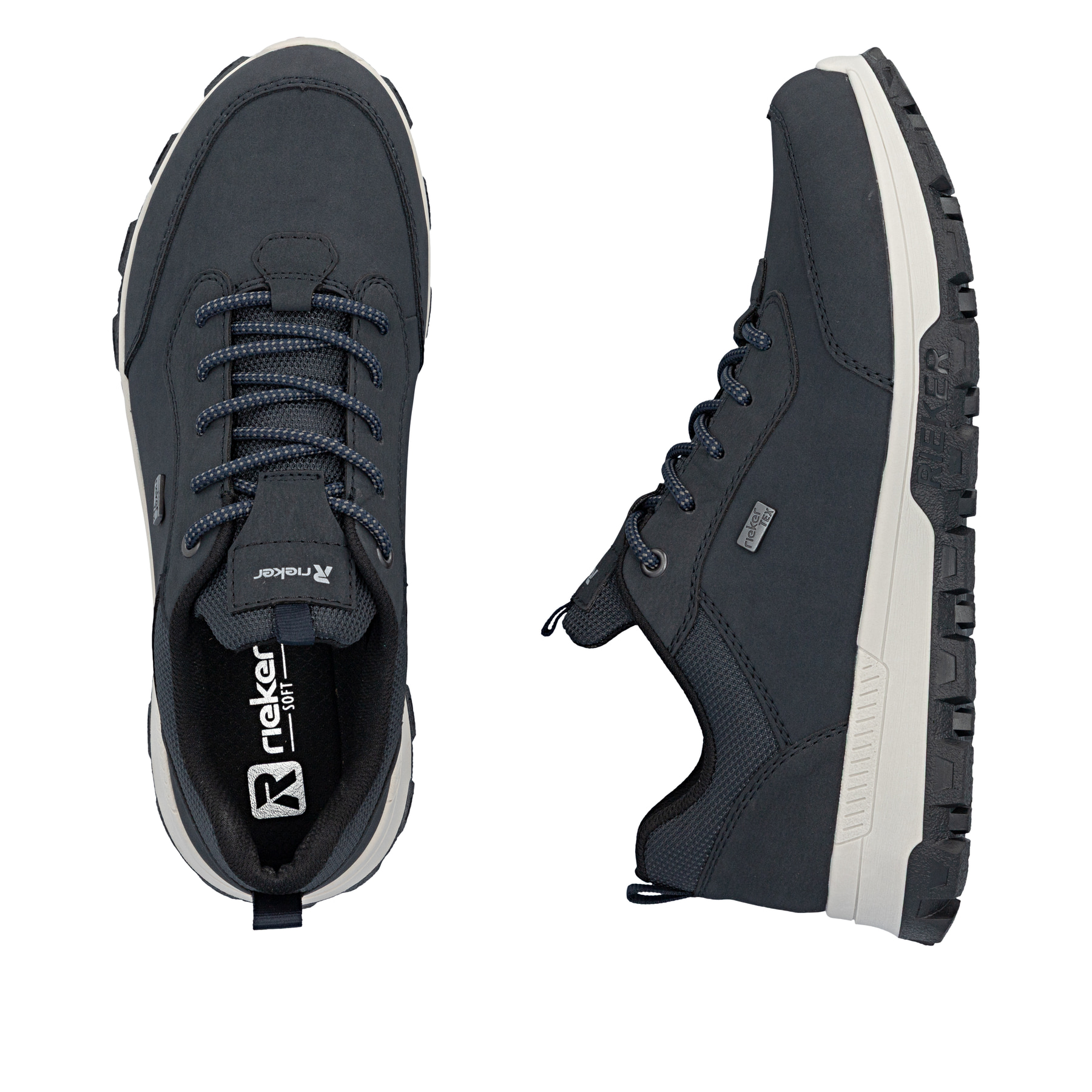 Dunkelblaue Rieker Herren Schnürschuhe 35503-15 mit der Komfortweite G. Schuh von oben, liegend.