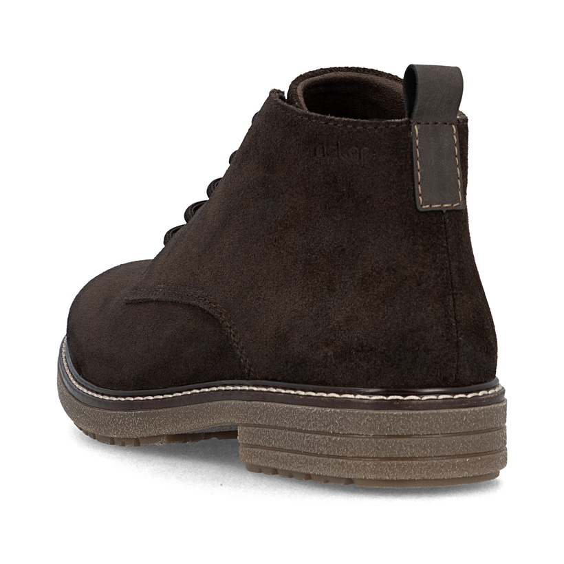 Dunkelbraune Rieker Herren Schnürstiefel 33106-25 aus Rauleder. Schuh von hinten.