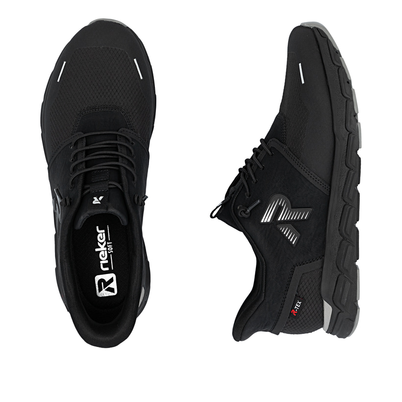 Baskets basses Rieker noires pour femme M9051-00 avec membrane RiekerTEX. Chaussure vue de dessus, couchée.