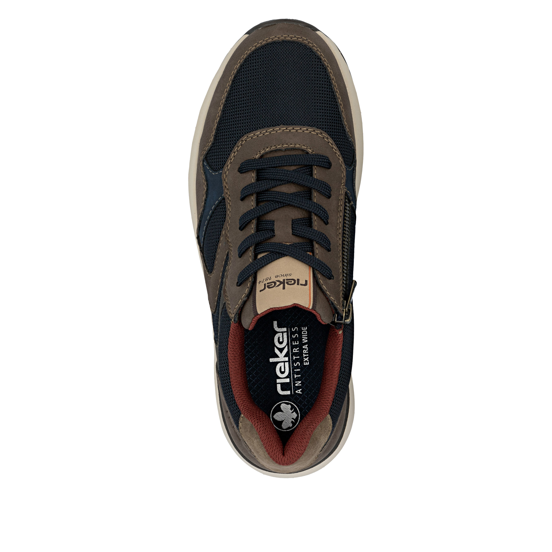 Blaue Rieker Herren Sneaker Low 11501-14 mit Reißverschluss sowie Extraweite H. Schuh von oben.