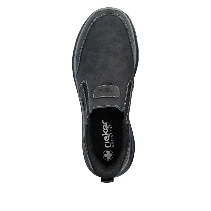 Schwarze Rieker Herren Slipper B1851-00 mit Ready2GO Schnell-Anziehfunktion. Schuh von oben.
