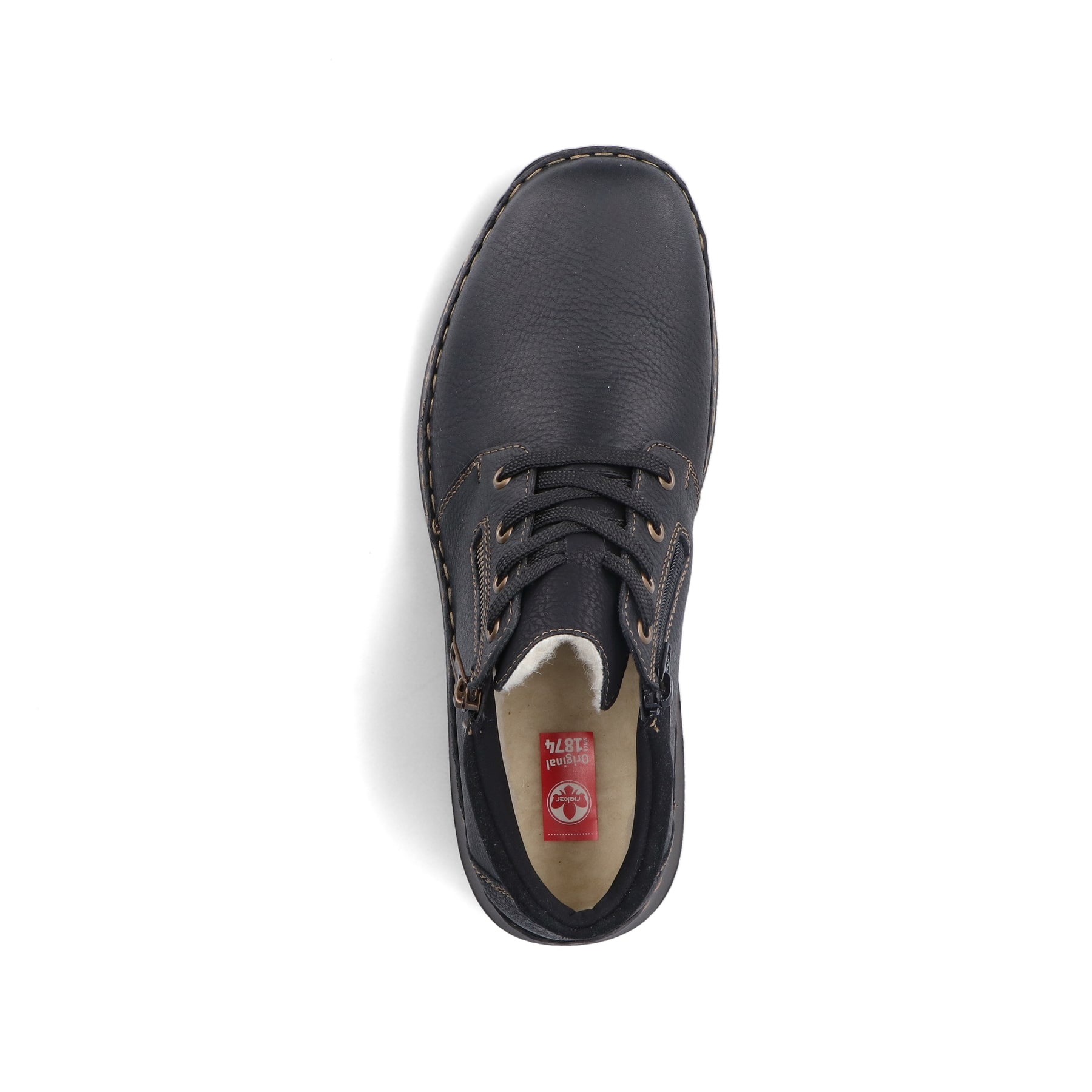Asphaltschwarze Rieker Herren Schnürschuhe 03043-00 mit Schnürung und Reißverschluss. Schuh von oben
