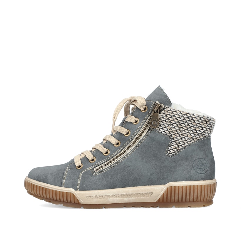 Pazifikblaue Rieker Damen Schnürschuhe  M9850-14 mit einer schockabsorbierenden Sohle. Schuh Innenseite