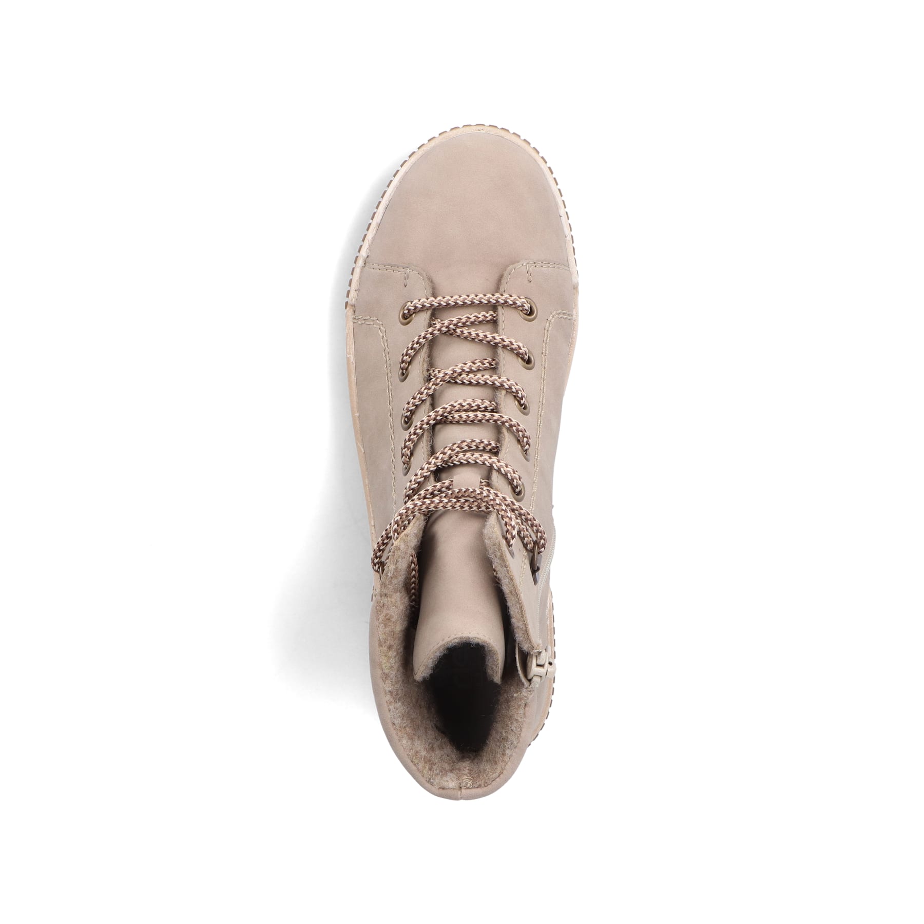 Beige Rieker Damen Schnürstiefel N0730-64 mit einem Reißverschluss. Schuh von oben.