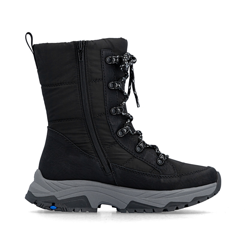 Schwarze Rieker Damen Kurzstiefel Z3950-00 mit dem umdrehbaren Glacier Grip. Schuh Innenseite.