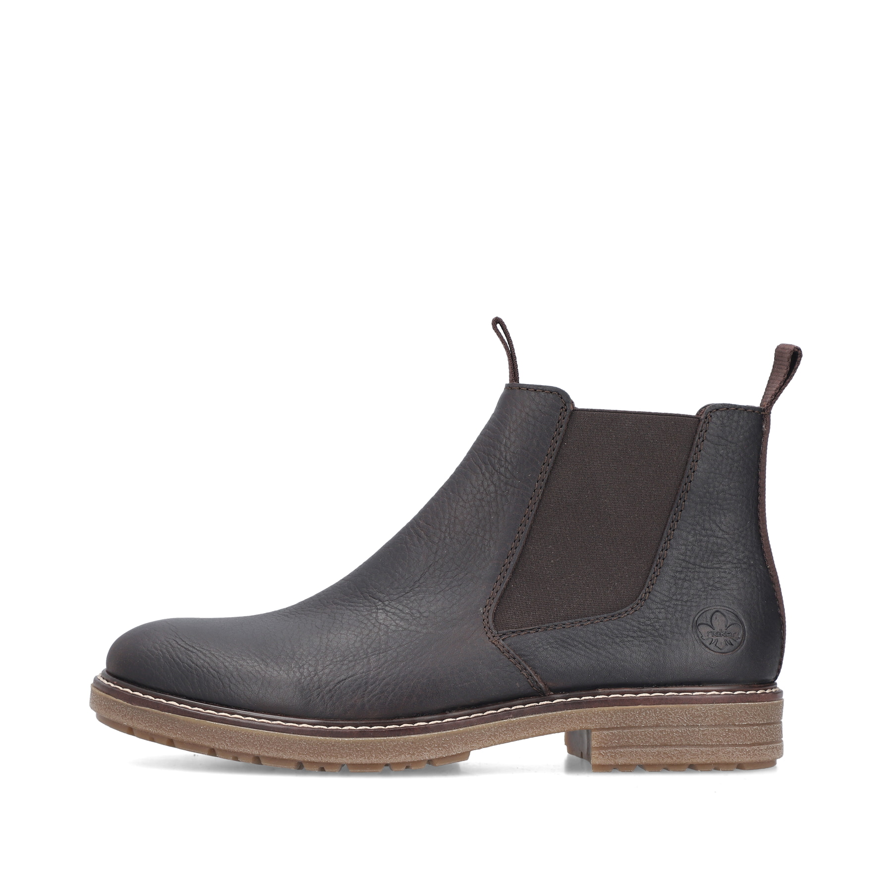 Dunkelbraune Rieker Herren Chelsea Boots 33180-27 aus Glattleder. Schuh Außenseite.