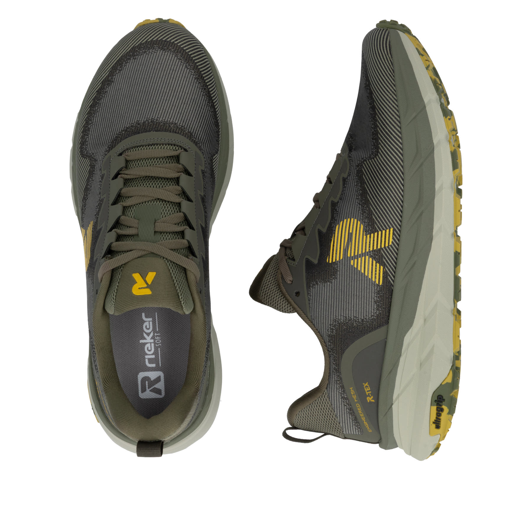 Grüne Rieker Sport Herren Sneaker Low U4500-54. Schuh von oben, liegend.