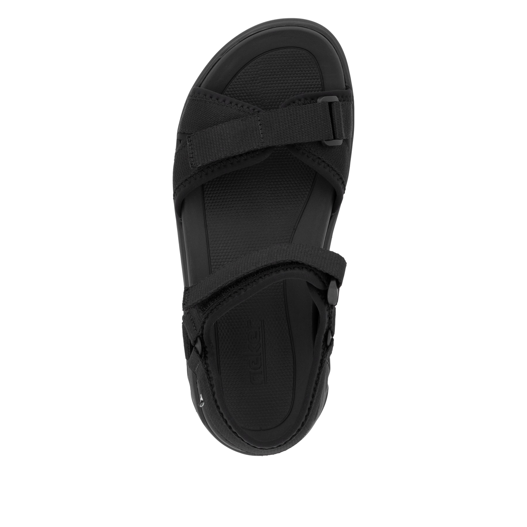 Schwarze waschbare Rieker Damen Trekkingsandalen V8401-00 mit Klettverschluss. Schuh von oben.