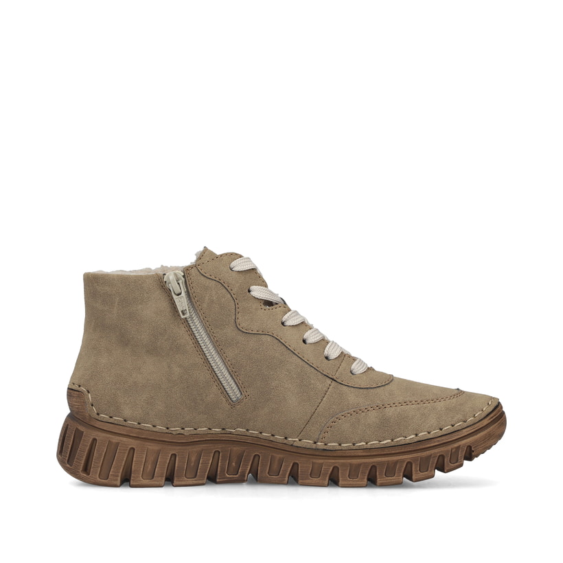 Graue Rieker Damen Schnürstiefel 57520-20 mit modernen Ziernähten. Schuh Innenseite.