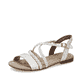 Beige Rieker Damen Riemchensandalen 65264-60 mit Schnalle sowie griffiger Sohle. Schuh seitlich schräg.