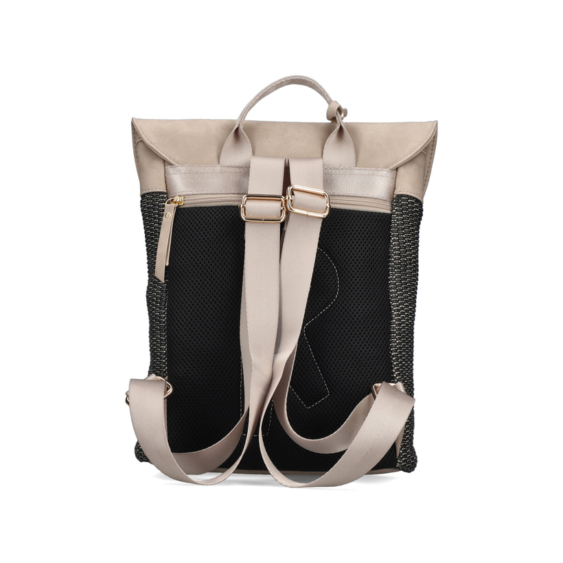 Sac à dos Rieker H1386-92 multi avec motif tressé, compartiment pour tablette et beaucoup d'autres compartiments. Côté gauche.