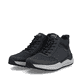 Dunkelblau-schwarze Rieker Herren Schnürstiefel 06003-14 mit Reißverschluss. Schuhpaar seitlich schräg.