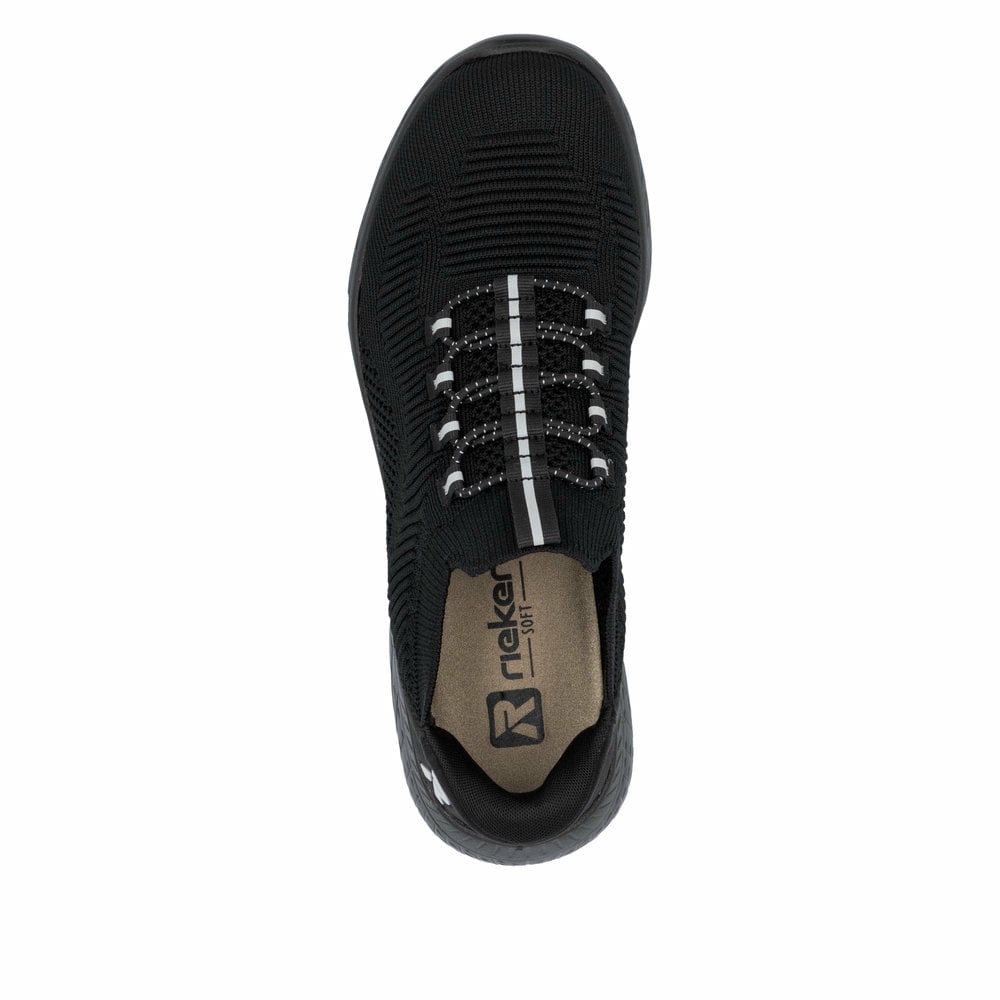 Baskets basses Rieker noires femme M5066-00 avec option easy in facile. Chaussure vue de dessus.