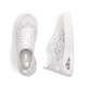 Weiße Rieker Damen Sneaker Low N6409-80 mit Rieker Air Sohlenfenster. Schuh von oben, liegend.