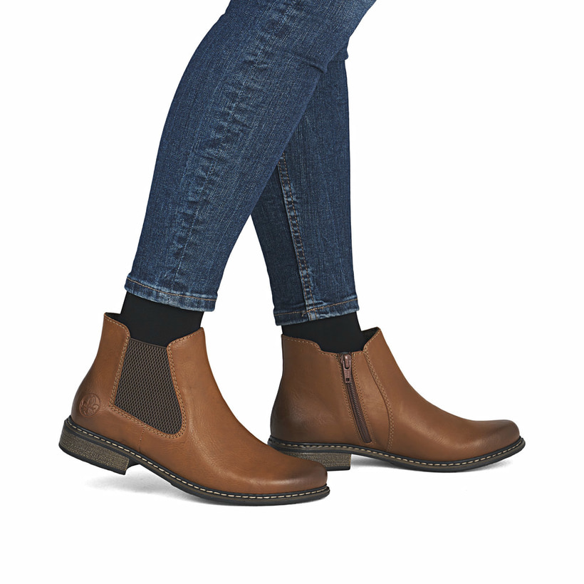 Bottines Chelsea Rieker Pour Femme - Modèle 74690 - Fermeture éclair, Semelle Compensée Confort - Noir Nuit