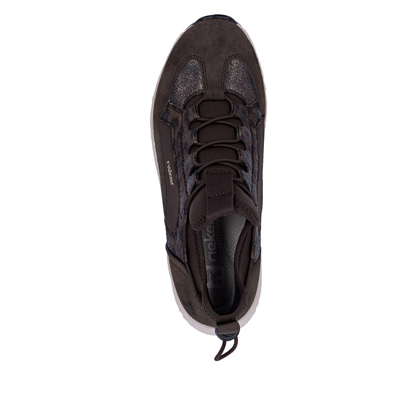 Baskets basses Rieker marron pour femmes N5254-25 avec bande élastique. Chaussure vue de dessus.