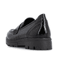 Mocassins Rieker noirs pour femmes 43050-00 avec bande élastique. Chaussure vue de l'arrière.