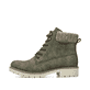 
Staubgraue Rieker Damen Stiefeletten Y9071-40 mit einer Profilsohle mit Blockabsatz. Schuh seitlich schräg
