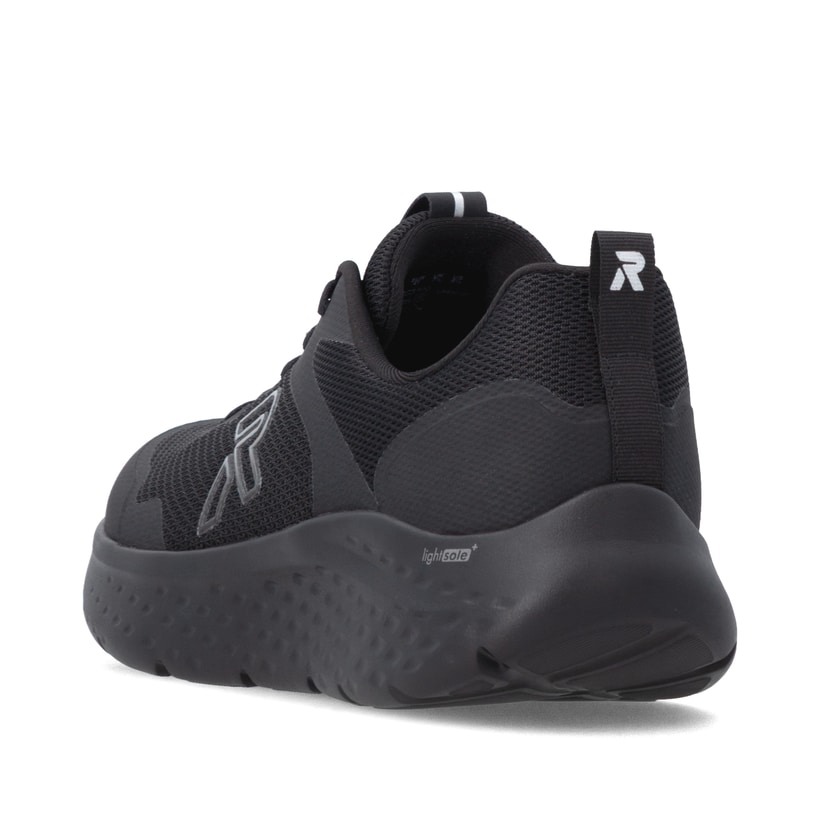 Schwarze Rieker Sport Herren Sneaker Low U4400-00. Schuh von hinten.