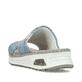 Blaue vegane Rieker Damen Pantoletten 65651-12 mit Rieker Air Sohlenfenster. Schuh von hinten.