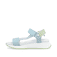 Blaue Rieker Damen Trekkingsandalen W2951-10 mit einem Klettverschluss. Schuh Außenseite.
