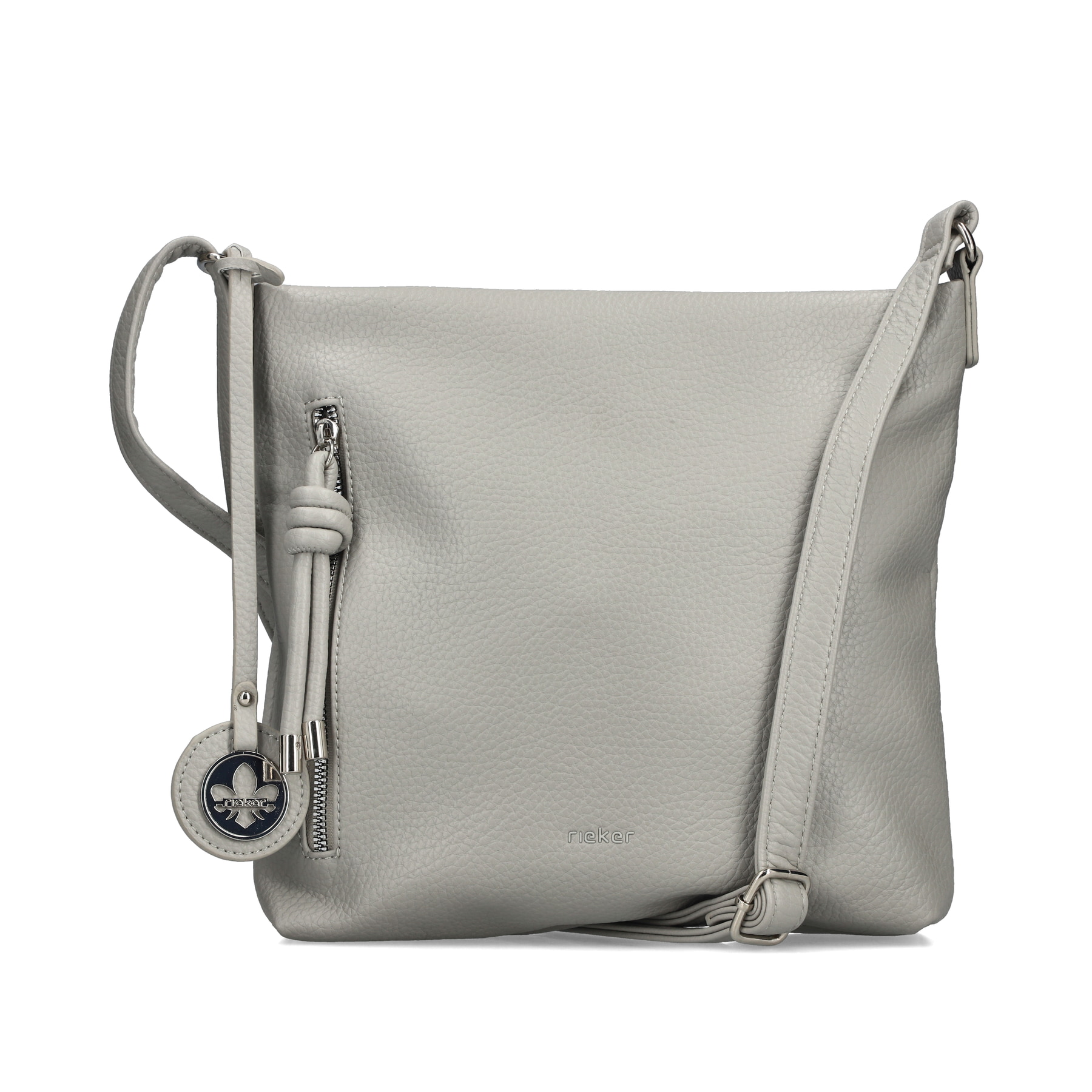 Sac à main Rieker H1073-40 gris avec fermeture éclair et pendentif en nœud. Devant.
