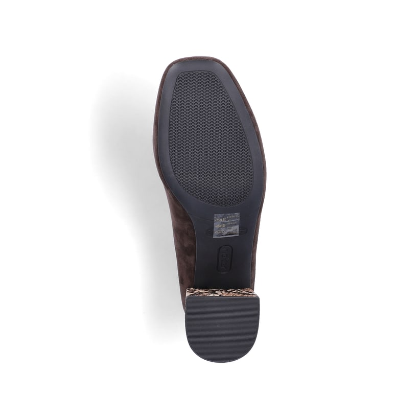 Braune Rieker Pumps 44750-25 aus Rauleder mit einer griffigen Sohle. Schuh Laufsohle.