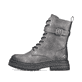 Silberne Rieker Damen Biker Boots 93024-90 mit einem Reißverschluss. Schuh Außenseite.