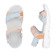 Mehrfarbige waschbare Rieker Damen Trekkingsandalen V8401-92 mit Klettverschluss. Schuh von oben, liegend.