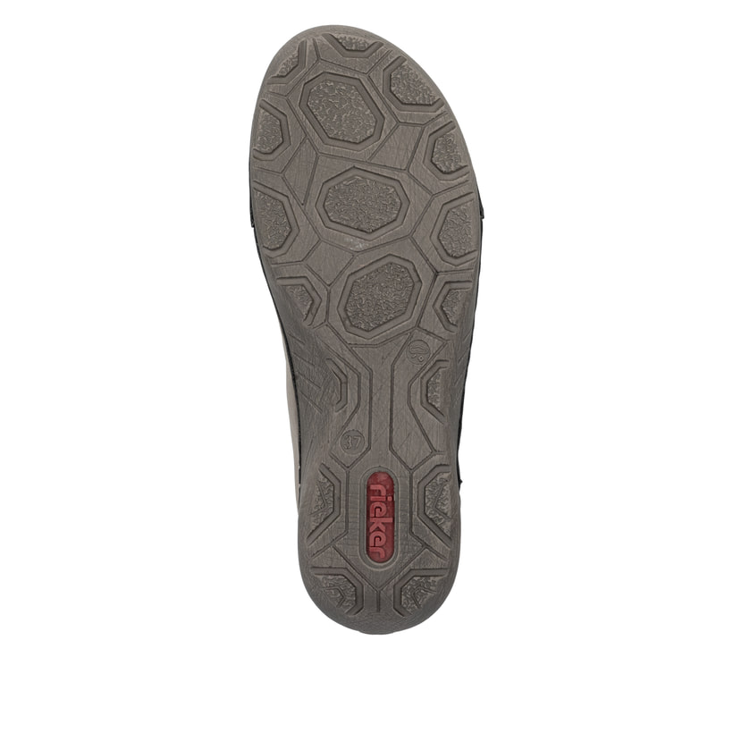 Graue Rieker Damen Schnürstiefel 52514-42 mit auffälligem Logo. Schuh Laufsohle.