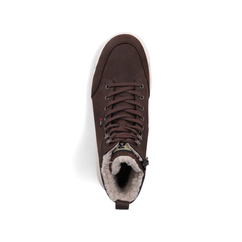 Dunkelbraune Rieker Herren Schnürstiefel U0071-25 aus Rauleder. Schuh von oben.