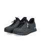 Petrolfarbene Rieker Damen Slipper N1455-14 mit easy Hineinschlüpf-Möglichkeit. Schuhpaar seitlich schräg.